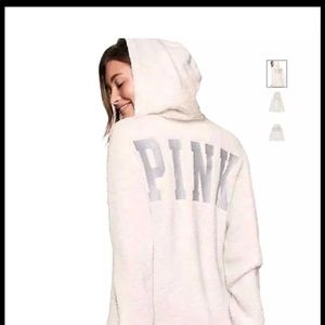VS PINK SHERPA HALF ZIP HOODIE WHITE SZ LG